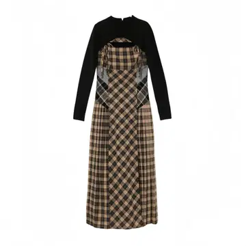 andmary Nadia 체크 롱 드레스 베이지