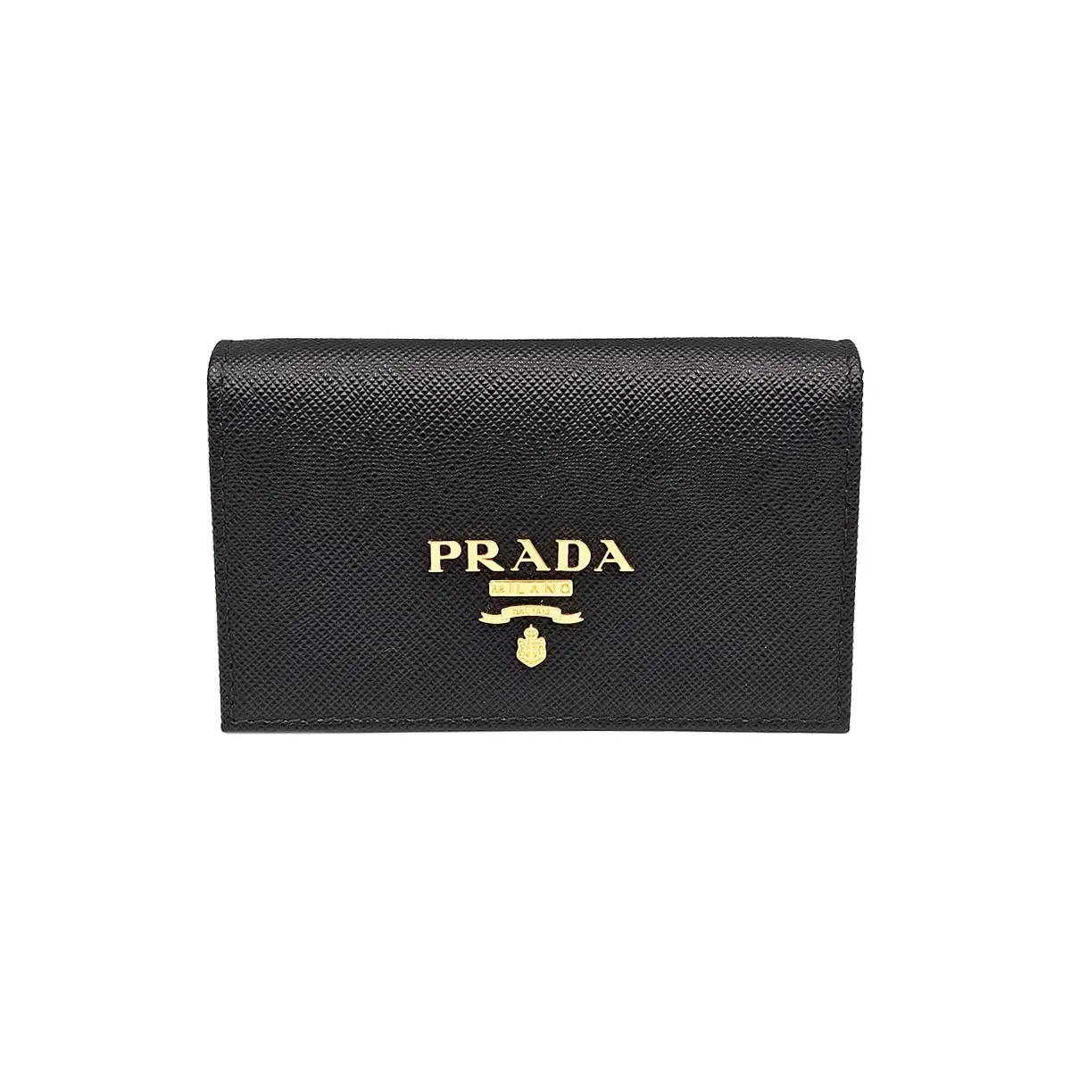 프라다 Prada 1MC122 블랙 사피아노 메탈 로고 카드지갑