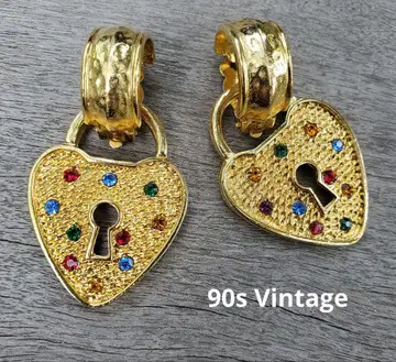 90년대 빈티지 하트 열쇠 비즈 귀걸이 주얼리