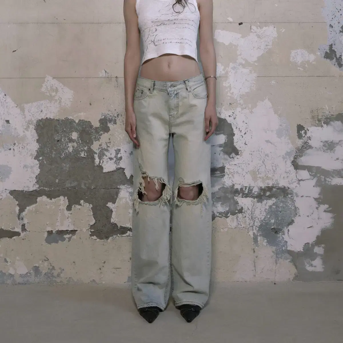 보헤미안서울  KNEE-DAMAGED WIDE JEANS, LIGHT