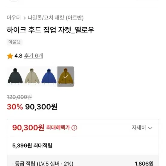 아르반 하이크 후드 집업 자켓 옐로우 2사이즈