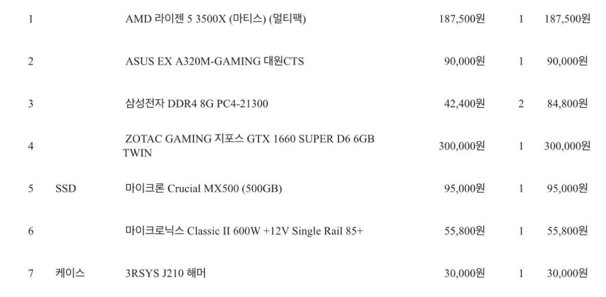 라이젠5 3500X GTX 1660 SUPER 가성비 게이밍 PC 판매