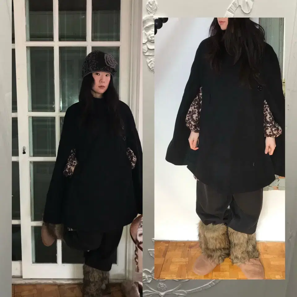 vintage button black cape coat