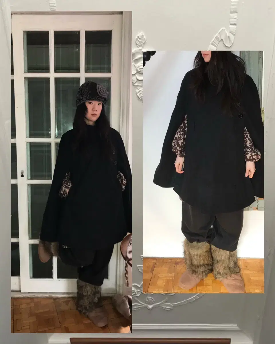 vintage button black cape coat