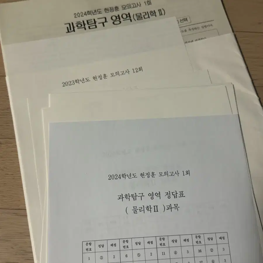 현정훈 모의고사 물리학2 2024 1-4회, 2023 1-12회