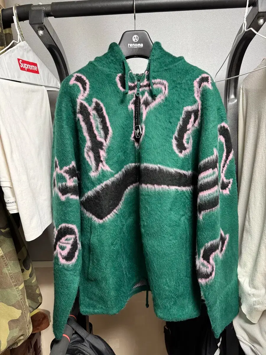 [L] 24FW Supreme Accent Brushed Zip-Up Hoodie Green