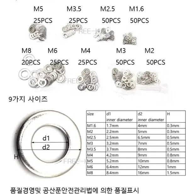 와셔세트 와셔  금속와셔 스텐인레스와셔 새상품 무료배송