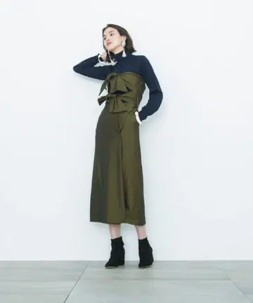 더블 리본 베어드레스 원피스 스트레치