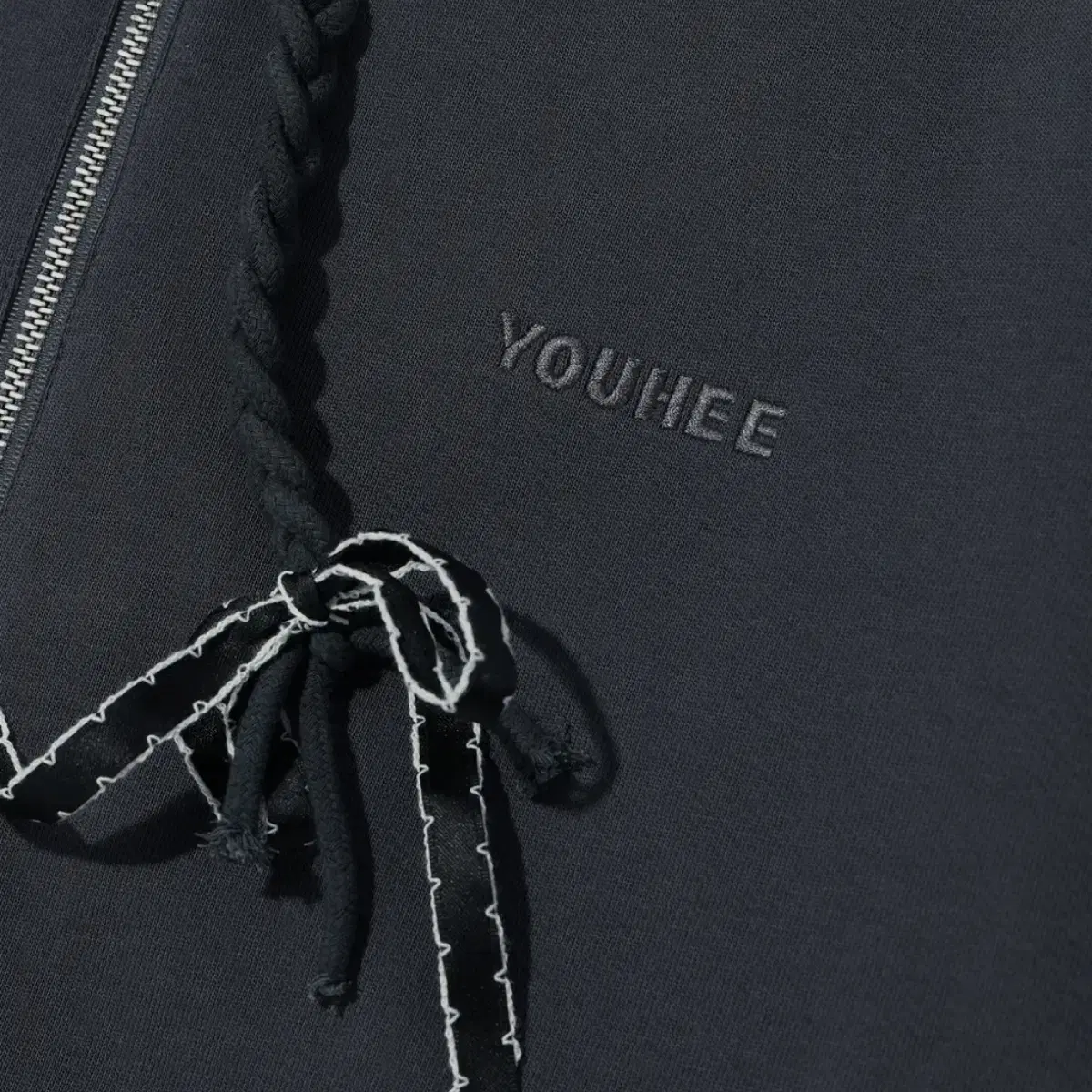 유희 차콜 리본 후드 집업 RIBBON DETAIL HOOD ZIP-UP