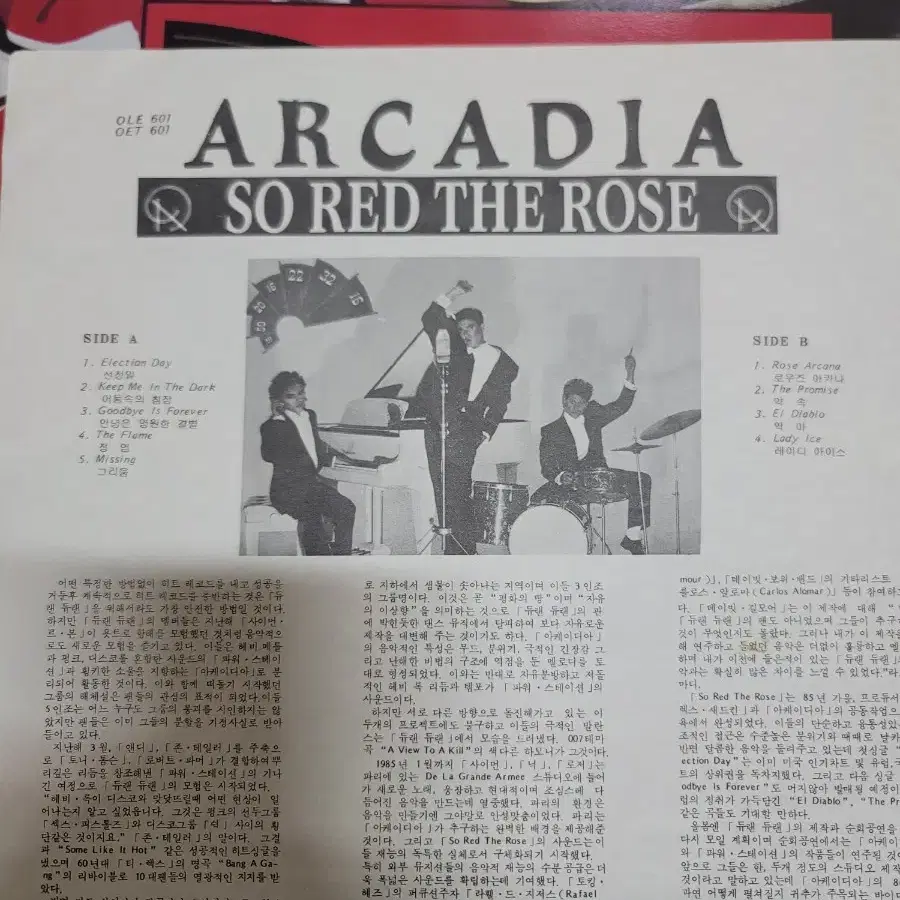 ARCADIA LP 듀란듀란 멤버 밴드