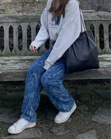 Urban Outfitters 데님 스트레이트 청바지 와이드 하이웨스트