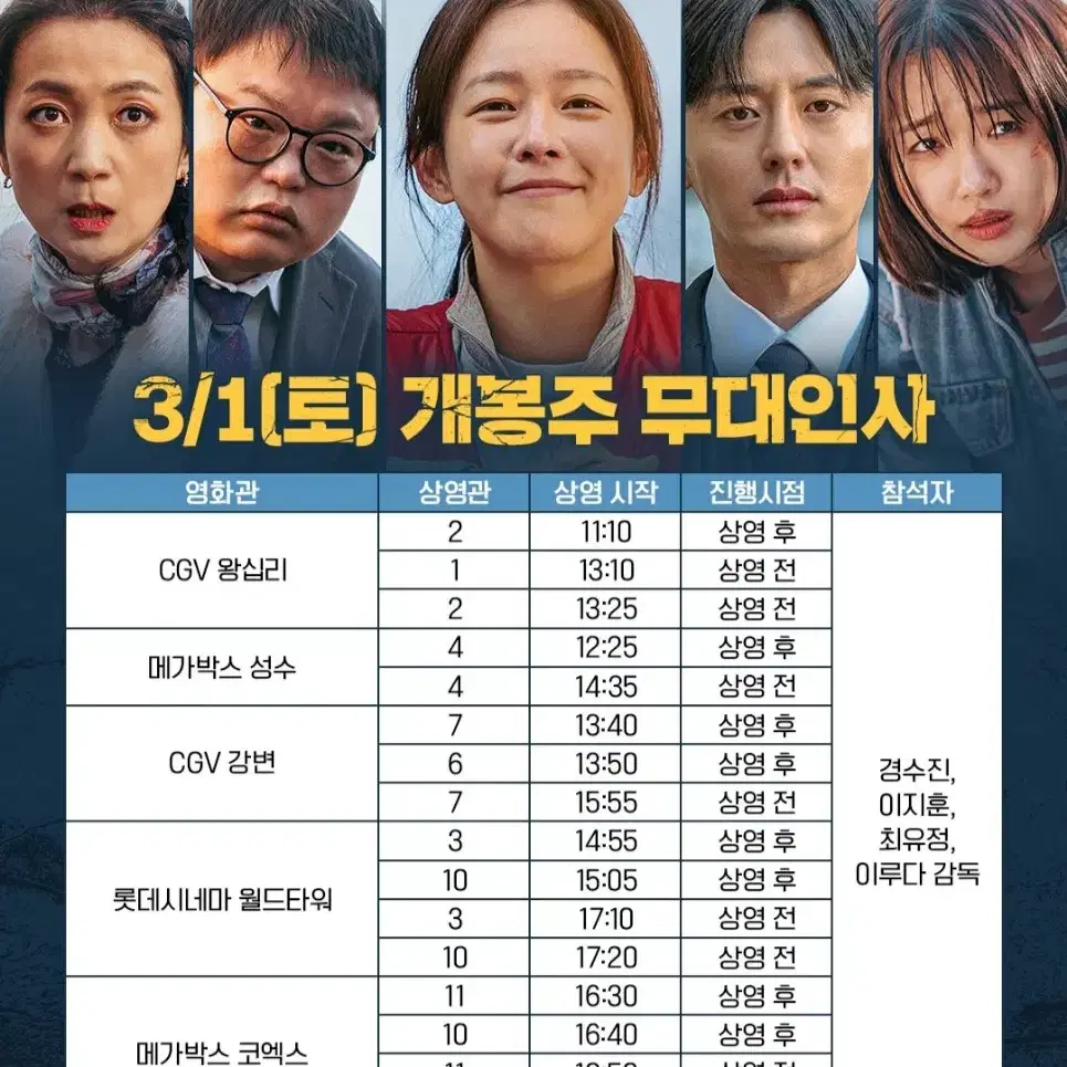 [영등포] 3.1~3 백수아파트 무대인사 2연석 통로 정가 이하