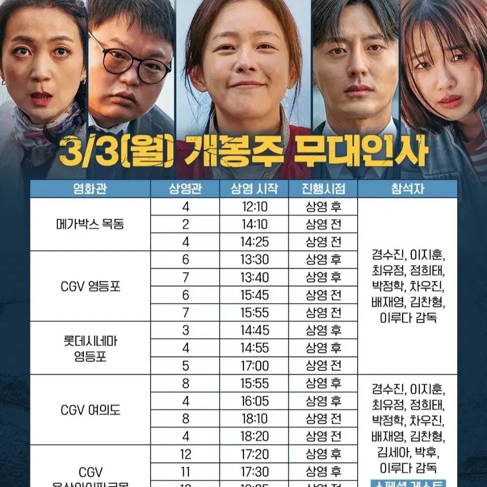 [영등포] 3.1~3 백수아파트 무대인사 2연석 통로 정가 이하