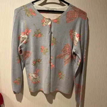 블루 걸 비쥬 장식 꽃 리본 디자인 가디건