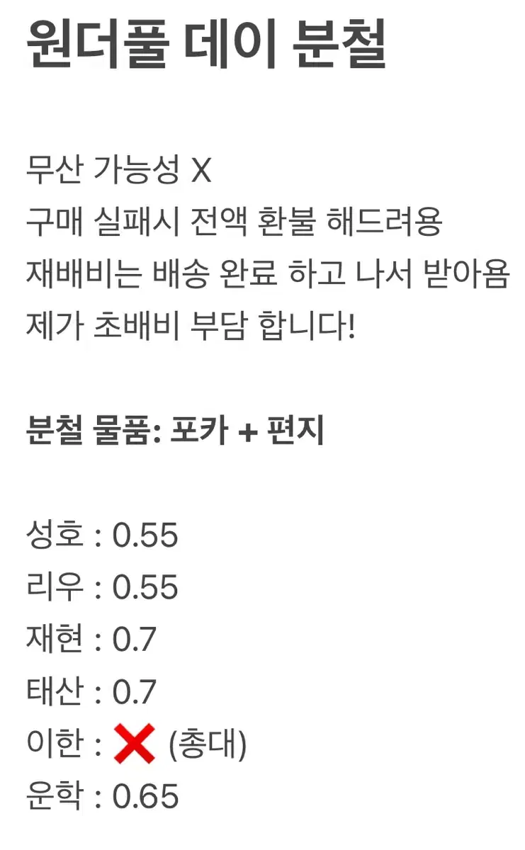 보이넥스트도어 보넥도 원더풀 데이 분철 양도