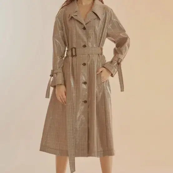 NUV010 glossy check trench coat 누보텐 pvc