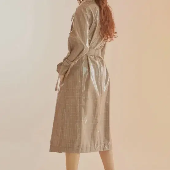 NUV010 glossy check trench coat 누보텐 pvc