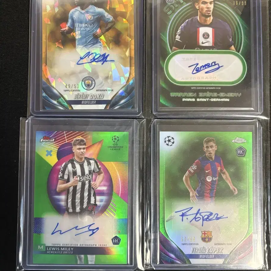 TOPPS 탑스 오토 싸인 카드 (루키, 한정)/맨시티. 바르샤,psg