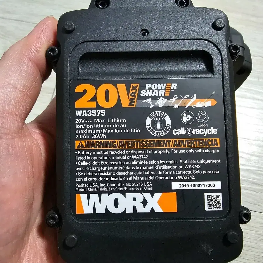 worx 미국판 배터리 WA3575 2.0A 배터리 2개