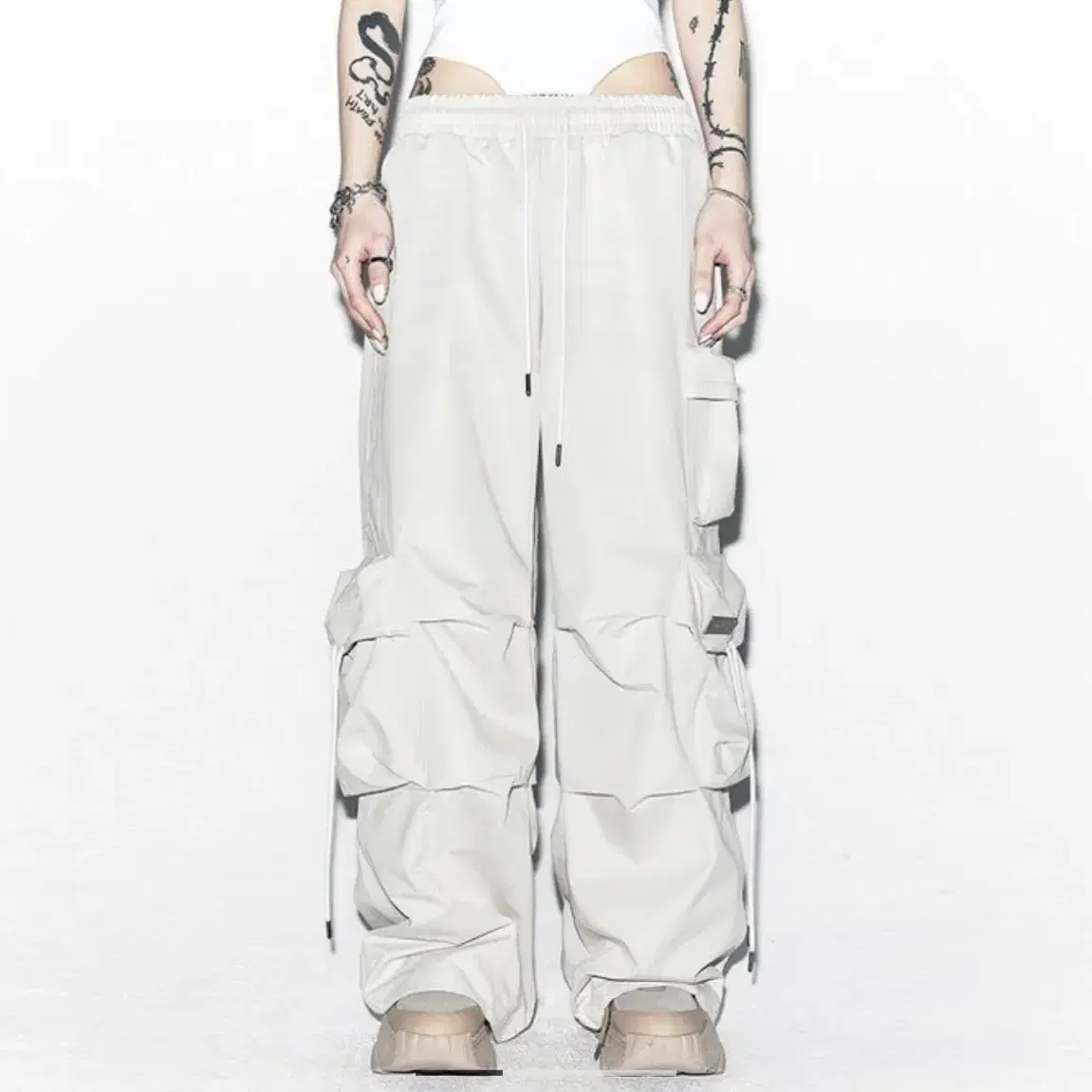 Leey WIDE BANDING PANTS LIGHT beige