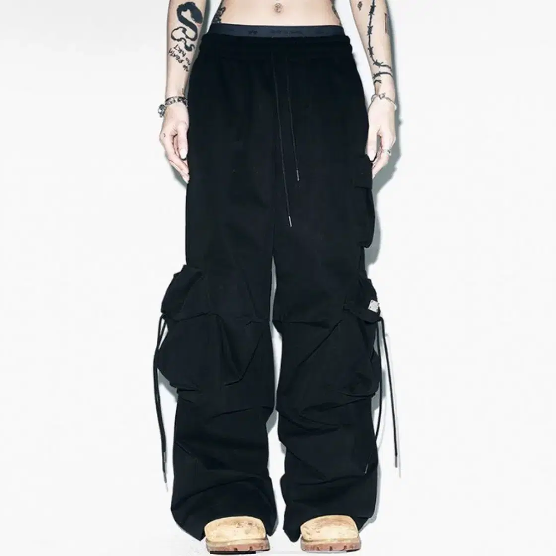 Leey WIDE BANDING PANTS BLACK