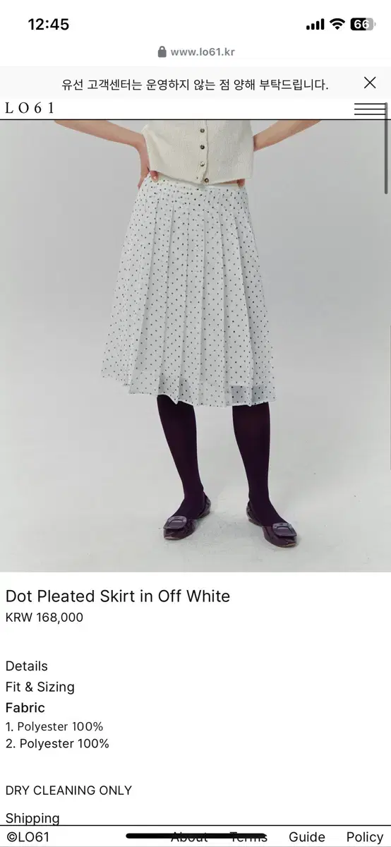 Lo61 도트스커트 Dot Pleated Skirt in Off Whit