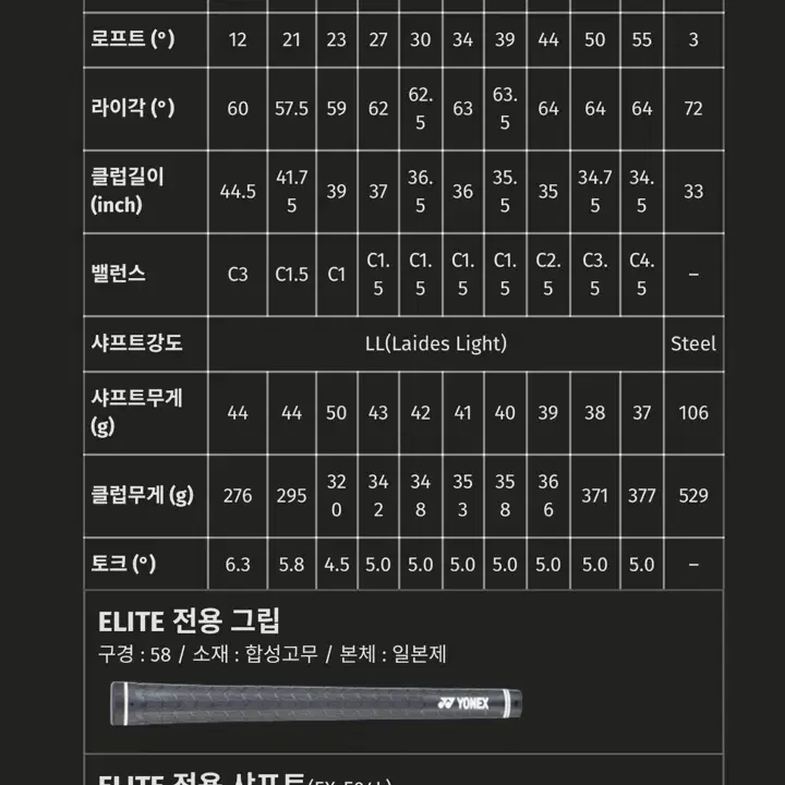 요넥스코리아  이존엘리트4.0 L 여성용풀세트(골프백미포함)