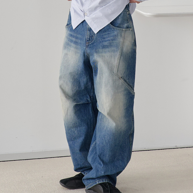 노운 side line cargo denim pants (blue)