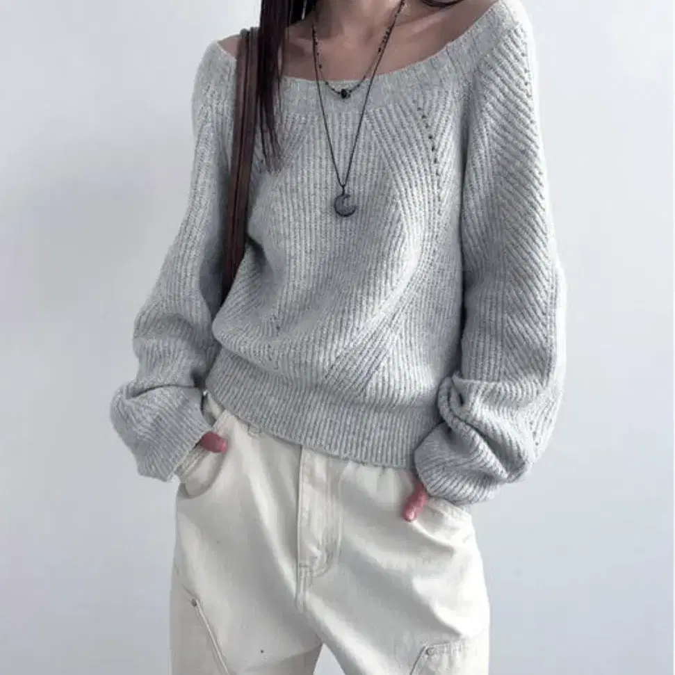 deep round neck fluffy knit