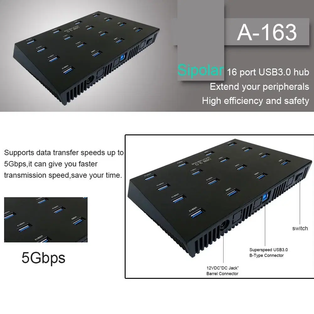 Sipolar A-163 USB 3.0 허브 5V 5A 전원 어댑터 플래