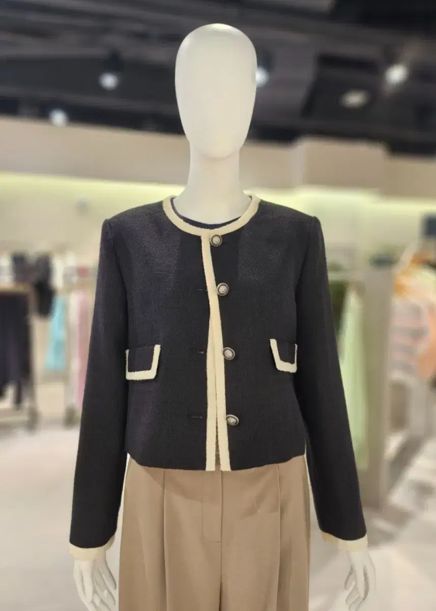 온앤온   노카라 배색라인 트위드 자켓