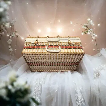 빈티지 피크닉 바스켓 미드센추리 라탄 라탄