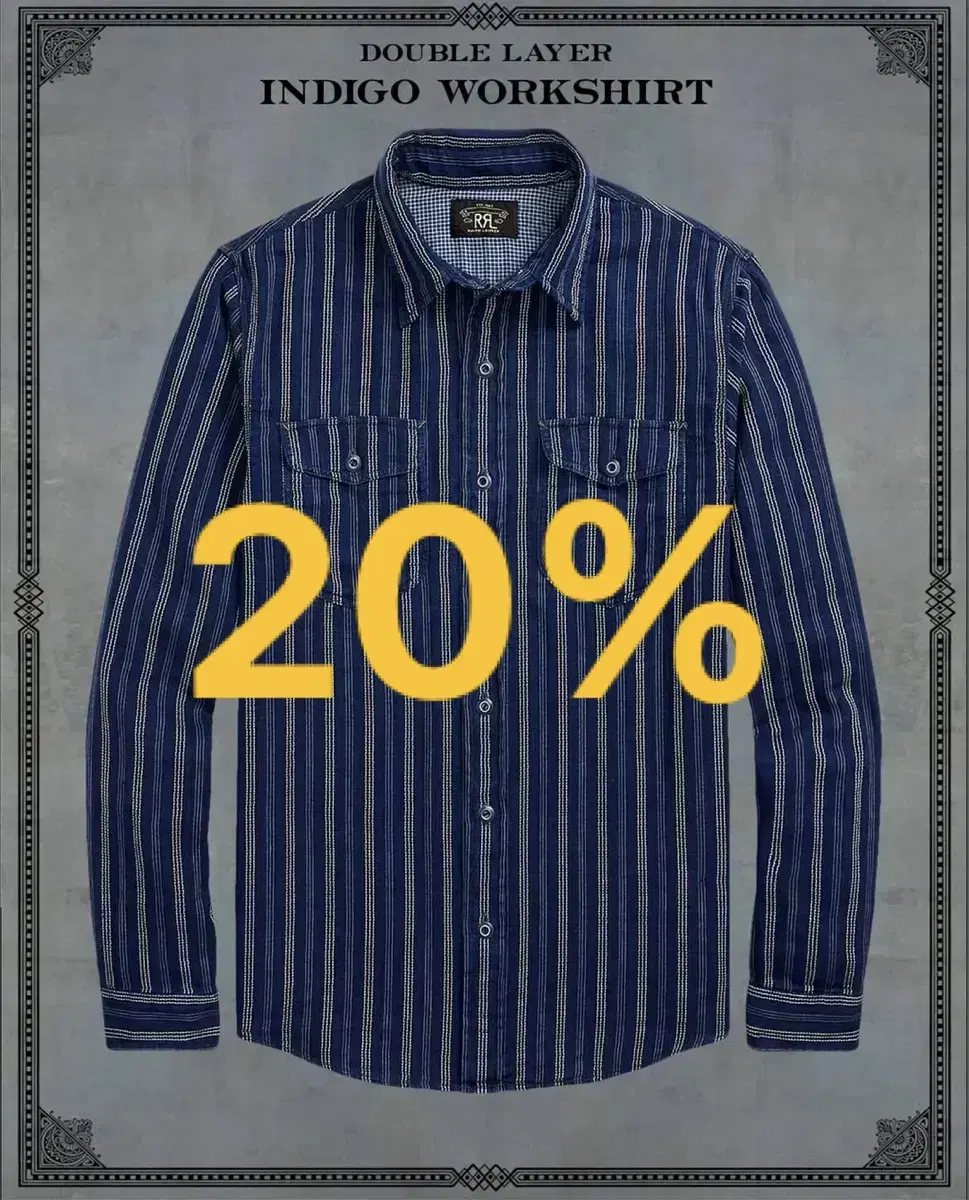 [15%할인] RRL 인디고 스트라이프 더블페이스 워크셔츠 더블알엘