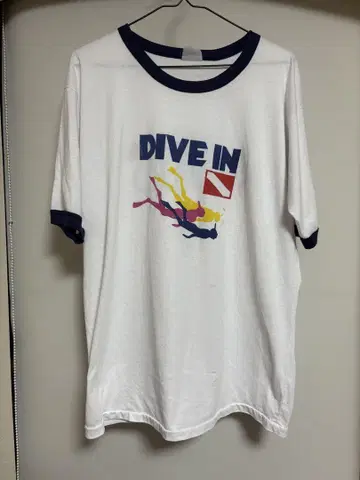 80s DIVE IN 프린트 링거 티셔츠 미국