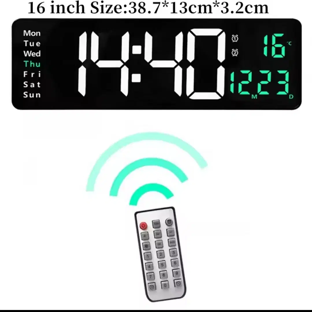 16인치 대형 디지털 벽시계, 온도 날짜 주 표시,리모컨 포함