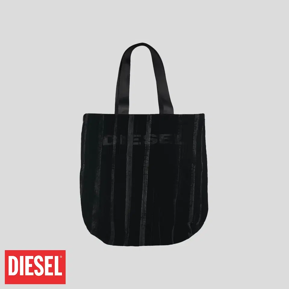 DIESEL 디젤 블랙 벨벳 벨보아 벨루아 스트라이프 빅로고 숄더백 쇼퍼