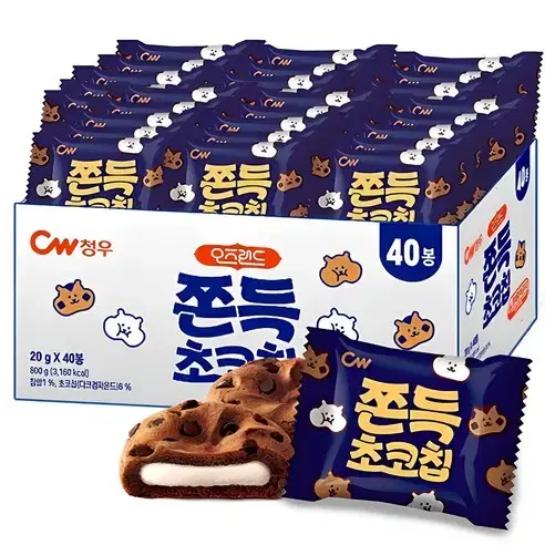 무료배송-청우 쫀득초코칩 쿠키 40개 (800g) 과자 간식