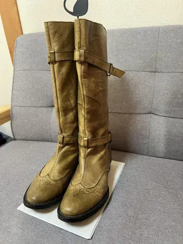 가죽 롱 부츠 카키색 신발용 구두약 포함
