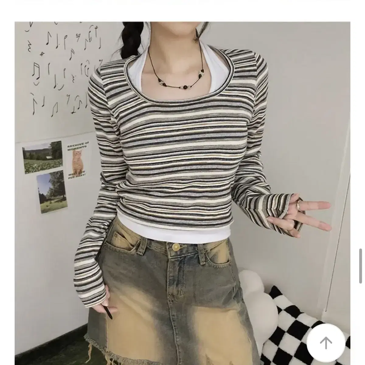 Y2K stripe crop T 빈티지 단가라 크롭 티셔츠