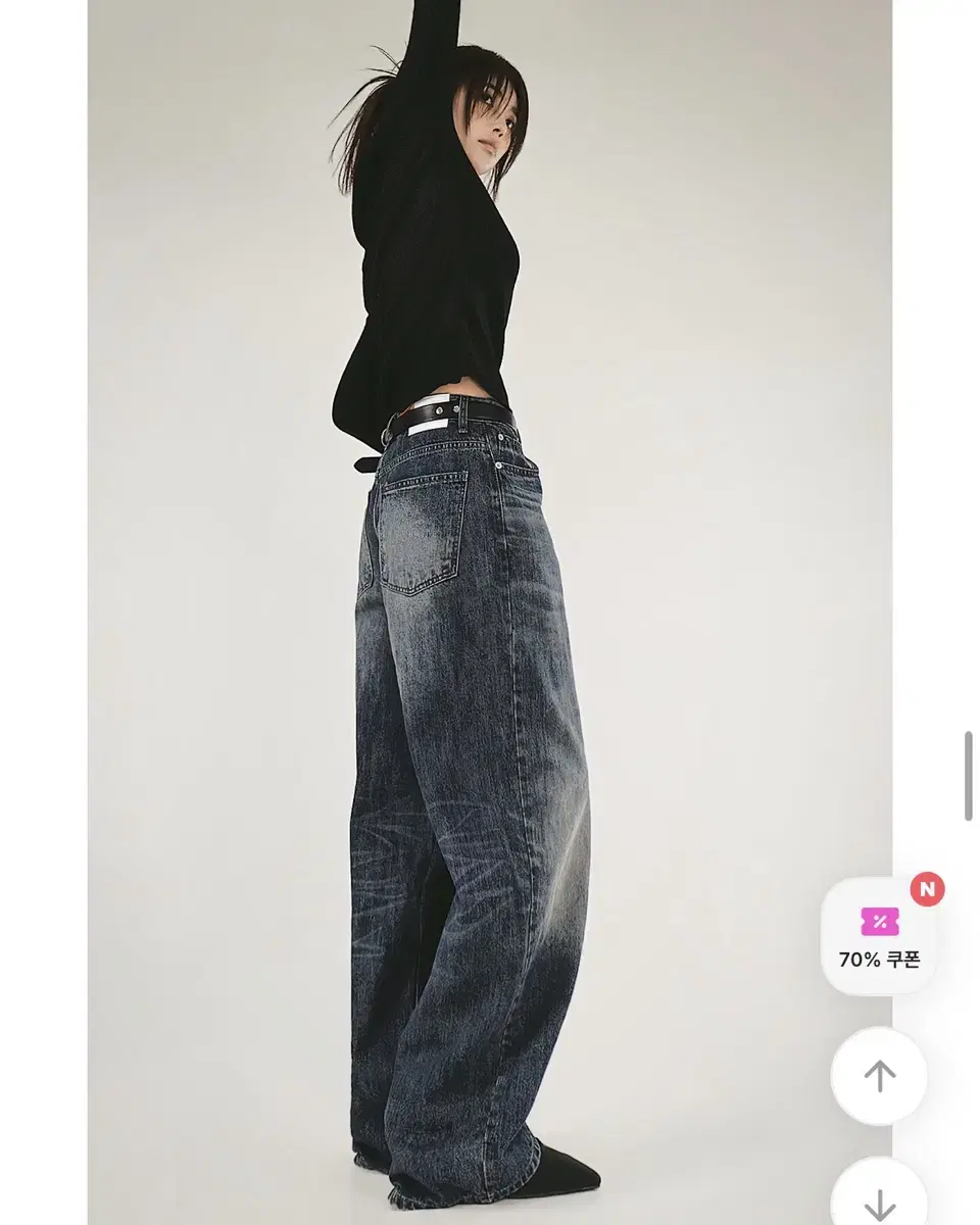 OOTJ 진청 워싱 와이드 데님 팬츠