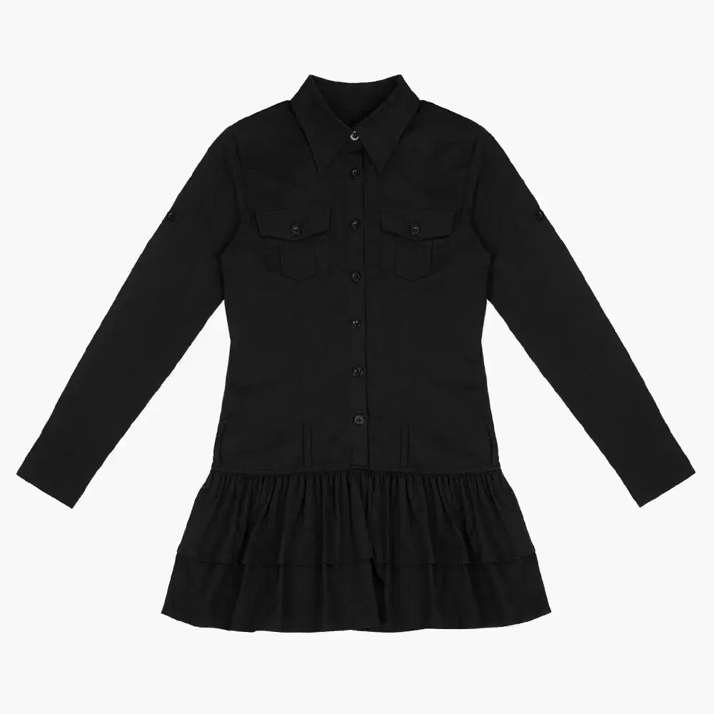 러프넥 roughneck TIERED SHIRT DRESS BLACK