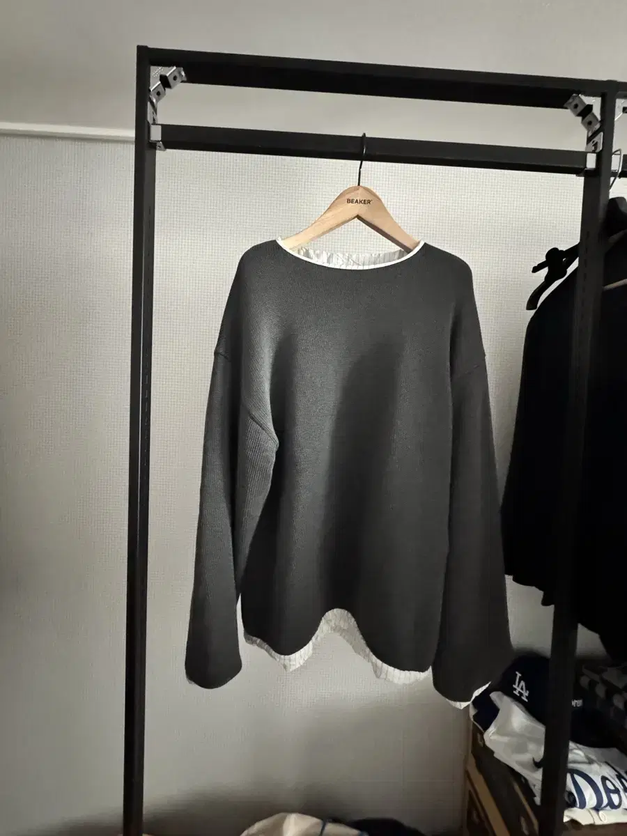헤드메이너 lined knitted sweater  차콜 S