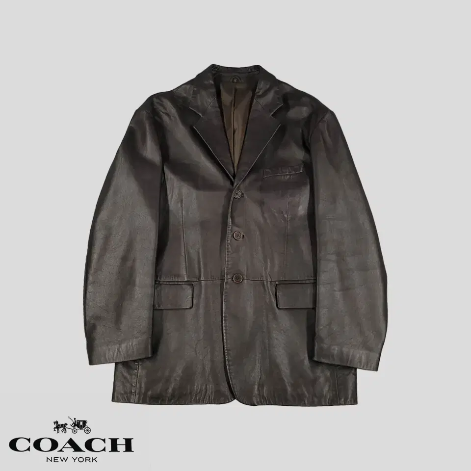 COACH 코치 00s 브라운 체스트포켓 쓰리버튼 램스킨 양가죽 레더자켓