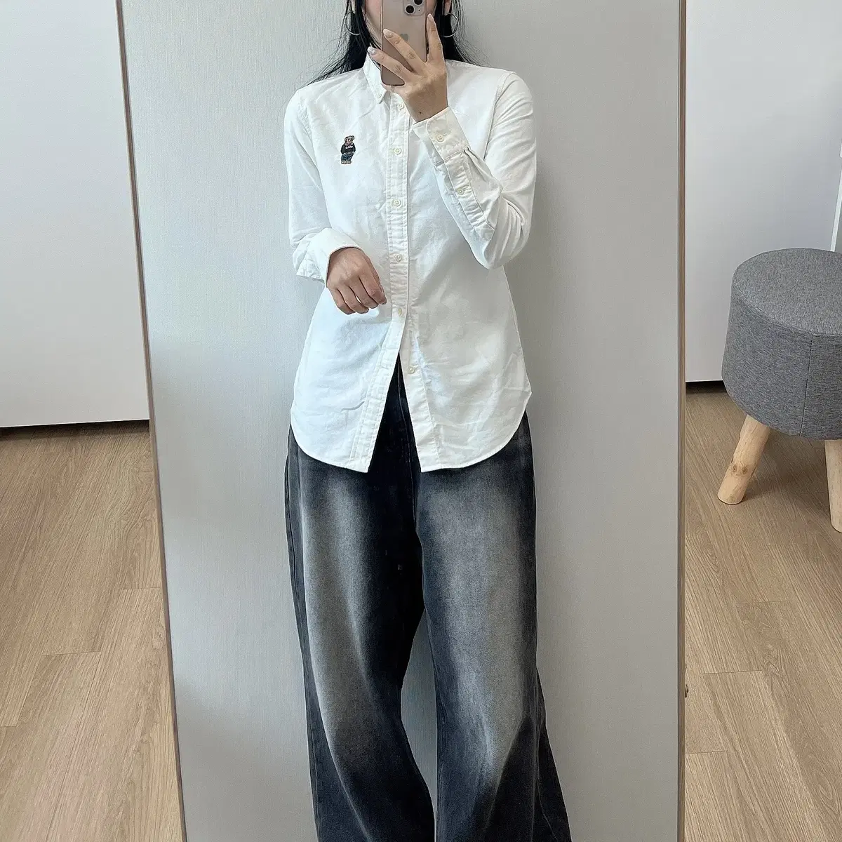 폴로 랄프로렌 옥스포드 폴로베어 슬림핏 화이트 셔츠