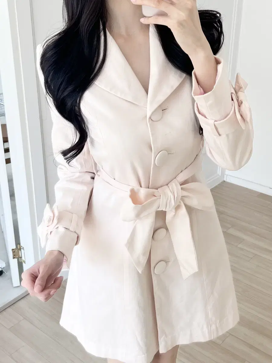 히메 갸루 핑크 리본 트렌치 코트
