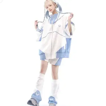 사이버풍 숏팬츠 레그 커버 저지 천사계 패션 스카이블루 서브컬쳐