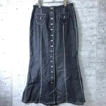 레트로 헌옷 이탈리야 프론트 버튼 머메이드 라인 데님 롱 스커트
