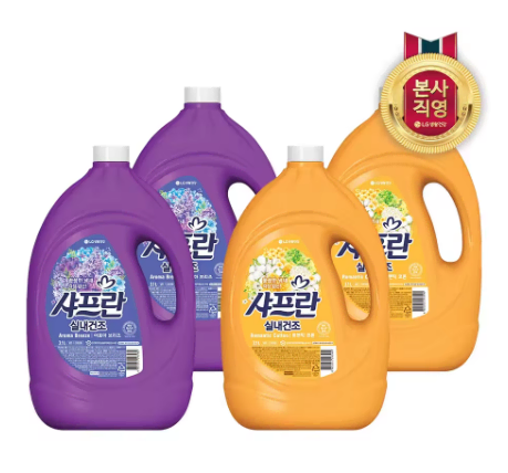 무료배송-샤프란 섬유유연제 실내건조 3.1L 4개 (코튼2개+아로마2개)