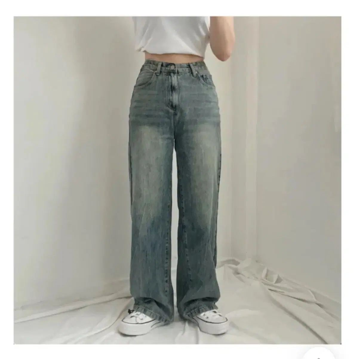 에이블리 빈티지 워싱 와이드 조거 데님 팬츠 중청 숏 xs 히포엔비