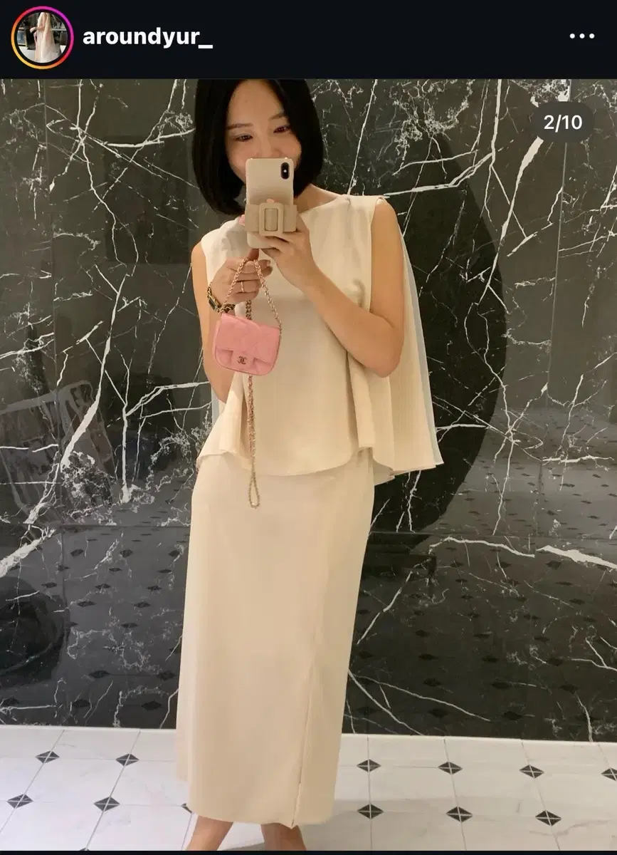 [새상품] 어라운드율 오간자 슬리브리스 투피스